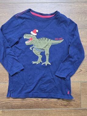 Joules Navy Long Sleeve Top with Green Santa-Dinosaur Applique